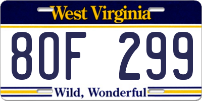 WV license plate 8OF299