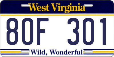 WV license plate 8OF301