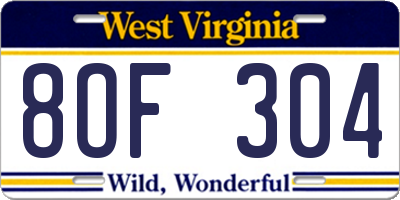WV license plate 8OF304