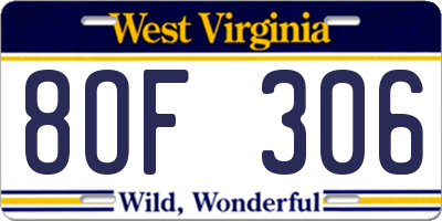 WV license plate 8OF306
