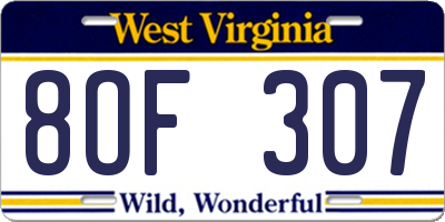 WV license plate 8OF307