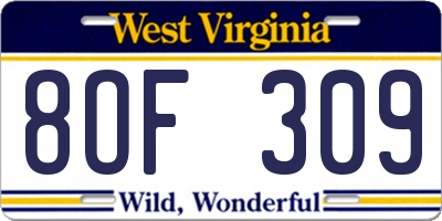WV license plate 8OF309