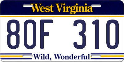 WV license plate 8OF310