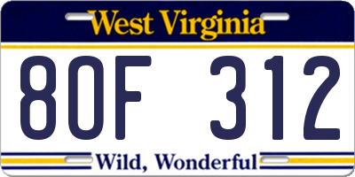 WV license plate 8OF312