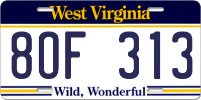 WV license plate 8OF313