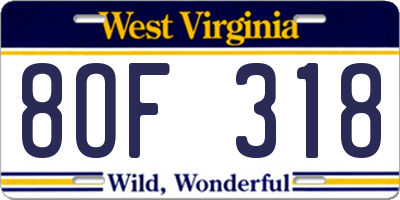 WV license plate 8OF318