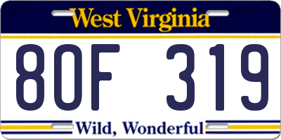 WV license plate 8OF319