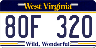 WV license plate 8OF320