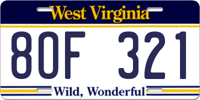WV license plate 8OF321
