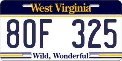 WV license plate 8OF325