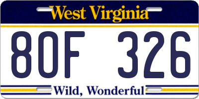 WV license plate 8OF326