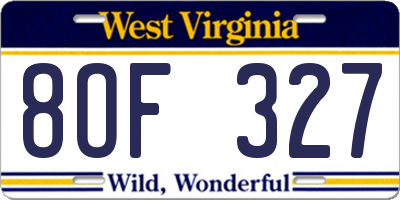WV license plate 8OF327