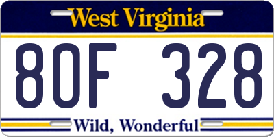 WV license plate 8OF328