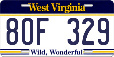 WV license plate 8OF329