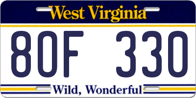 WV license plate 8OF330