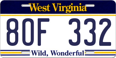WV license plate 8OF332