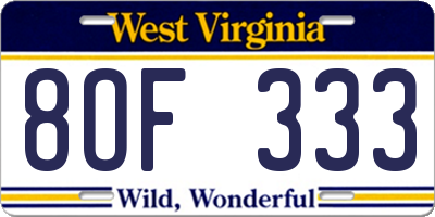 WV license plate 8OF333