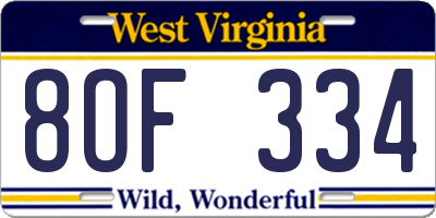 WV license plate 8OF334