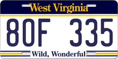WV license plate 8OF335