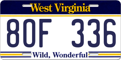 WV license plate 8OF336