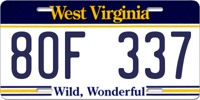 WV license plate 8OF337