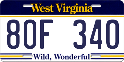 WV license plate 8OF340