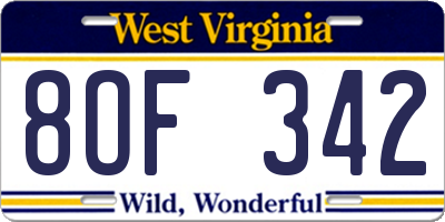 WV license plate 8OF342