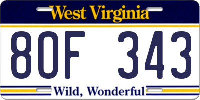 WV license plate 8OF343