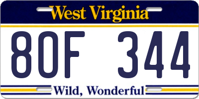 WV license plate 8OF344