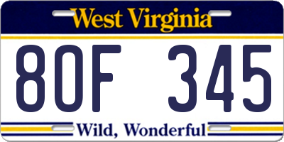 WV license plate 8OF345