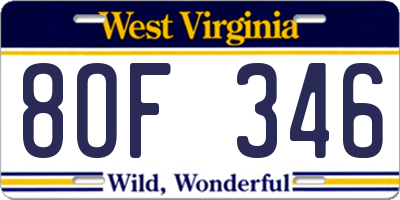 WV license plate 8OF346