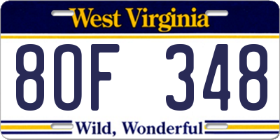 WV license plate 8OF348