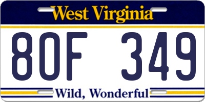 WV license plate 8OF349