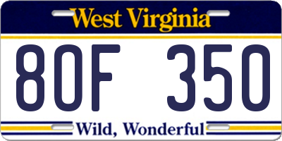 WV license plate 8OF350