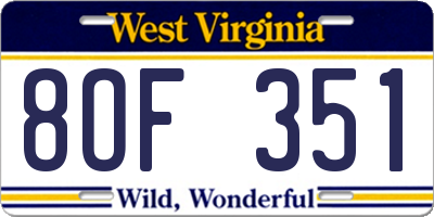 WV license plate 8OF351