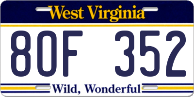 WV license plate 8OF352