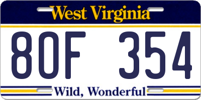 WV license plate 8OF354