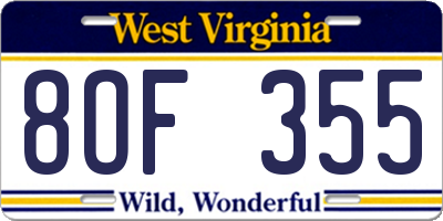 WV license plate 8OF355