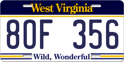 WV license plate 8OF356