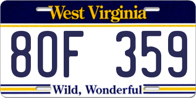 WV license plate 8OF359