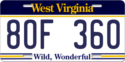 WV license plate 8OF360