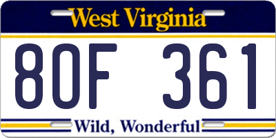 WV license plate 8OF361