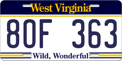 WV license plate 8OF363