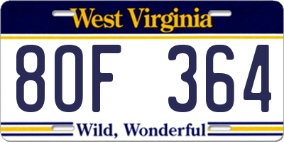 WV license plate 8OF364