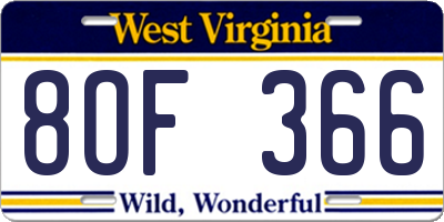 WV license plate 8OF366