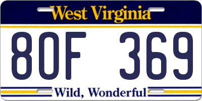 WV license plate 8OF369