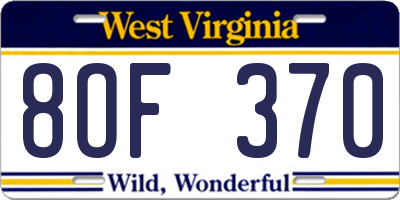 WV license plate 8OF370