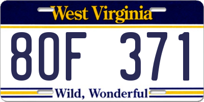WV license plate 8OF371