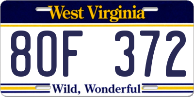 WV license plate 8OF372