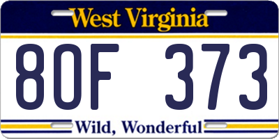 WV license plate 8OF373